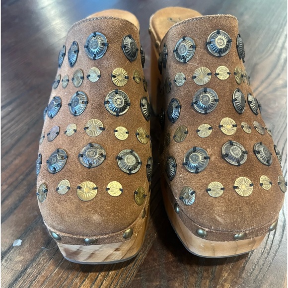 Free People Brown Studded Suede Clog Mules - Picture 7 of 14
